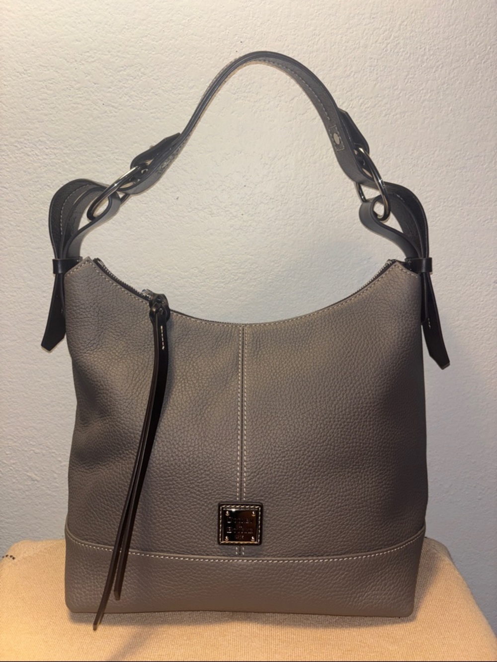 Dooney & Bourke Pebble Leather Hobo Handbag- Gracie: Elephant